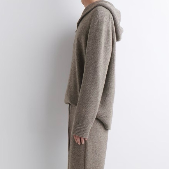 COS Knitted Merino-Yak Zip Up Hoodie in Beige Melange Size XL. NWT - Picture 3 of 13